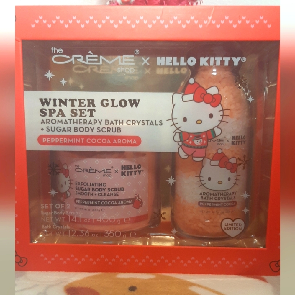 The Creme Shop Hello Kitty Peppermint Cocoa Spa Set-12.36 oz Bath Crystals+14.1